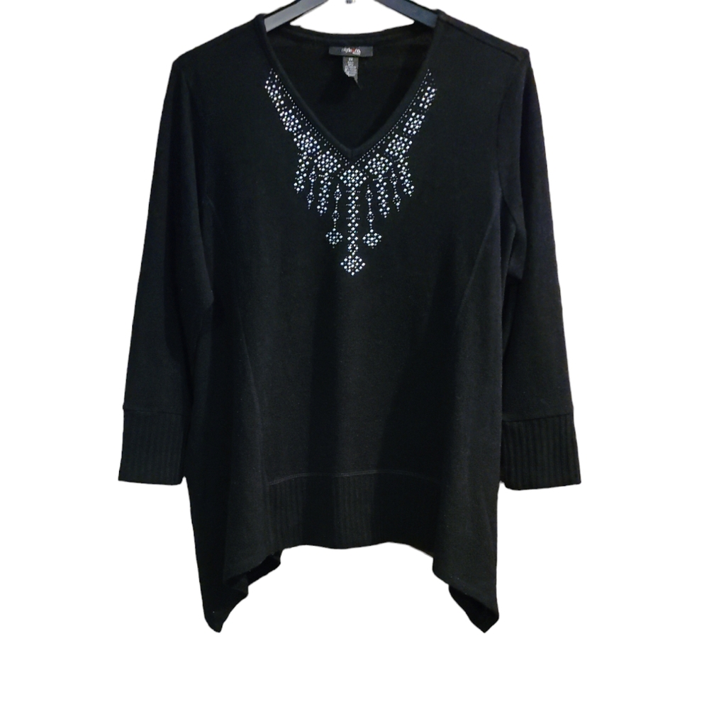Style & Co Black Asymmetrical Sweater w Embellishments Plus Sz 3X